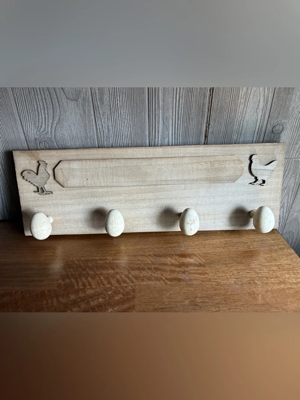 Rustic White Egg Hook Wall Rack - Unbranded 24” x8”